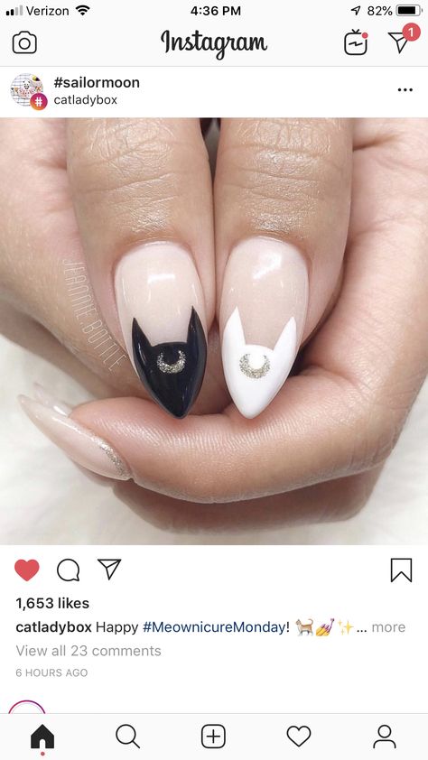 Cat Nail Designs, Sailor Moon Nails, Kutek Disney, Witch Nails, Cat Crazy, Sailor Scout, Moon Nails, Gothic Nails, Anime Nails