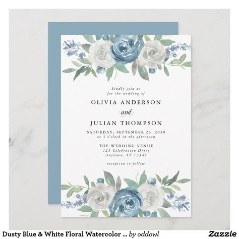 White Floral Watercolor, Bridal Brunch Invitations, Watercolor Wedding Invitation, Dusty Blue Wedding, 45th Anniversary, Botanical Wedding Invitations, Watercolor Floral Wedding Invitations, Floral Bridal Shower Invitations, Dusty Blue Weddings