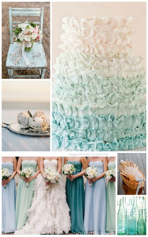 Elegant Seaside Wedding inspiration Some of this is cute. Some meh. Seaglass Wedding, Turquoise Wedding Cake, Blue Beach Wedding, Turquoise Wedding, Seaside Wedding, Wedding Beach, Beach Theme Wedding, Beach Theme, Wedding Color Schemes