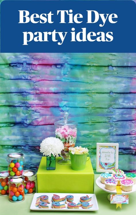 Get our best diy tie dye party ideas for decorations, food, favors and invitations. Host a tie dye theme for a birthday or summer break, and see how to set up here. #tiedyeparty #diy #snacks Tie Dye Theme Birthday Party Ideas, Diy Tie Dye Decorations, Tie Dye Centerpieces Parties, Tie Dye Bday Party Ideas, Tye Dye Themed Birthday Party, Tye Dye Food, Tye Dye Decorations, Tie Dye Party Decor, Tie Dye Party Ideas Decorations