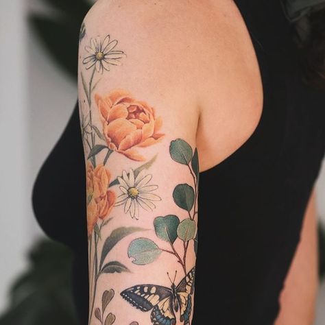 Ola Grigorev | tattoo artist on Instagram: "Added some eucalyptus leaves to this sleeve, thank you Julia 🥰 around 25 hours so far… #sleevetattoo #botanicalsleeve #sleevedesign #floraltattoo #flowerstattoo" Eucalyptus Tattoo, Bundle Tattoo, Eucalyptus Bundle, 25th Hour, 25 Hours, Eucalyptus Leaves, Forearm Tattoo, Artist On Instagram, Color Tattoo