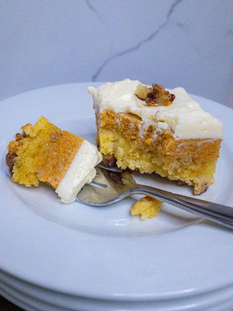 Pumpkin Crunch – piece Hawaiian Pumpkin Crunch Cake Recipe, Pumpkin Crunch Hawaiian Recipe, Pumpkin Crunch Hawaiian, Hawaiian Pumpkin Crunch, Pumpkin Pie Cake, Pumpkin Crunch Cake, Popular Dessert, Pumpkin Crunch, Up Pumpkin