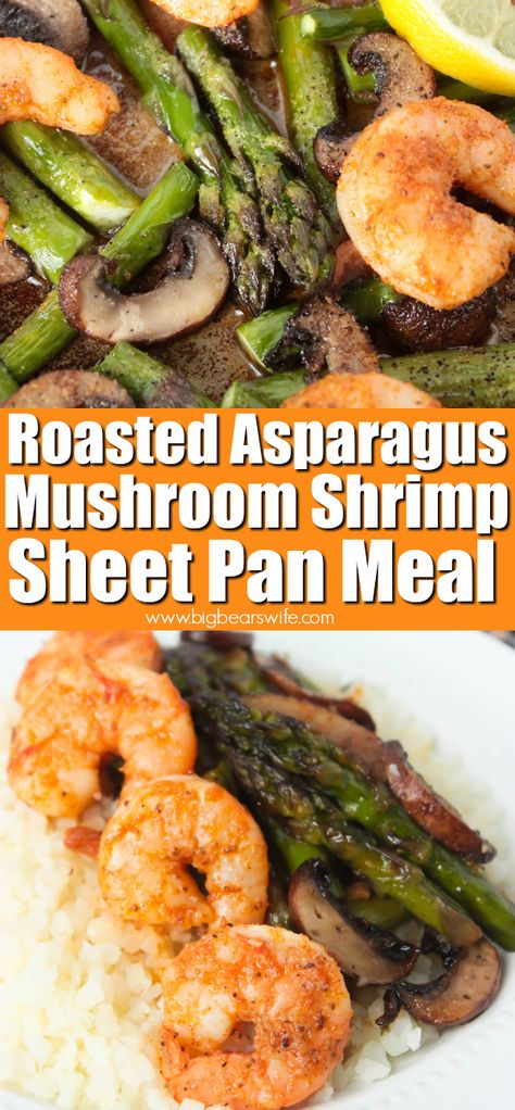 Asparagus Mushroom, Shrimp Stuffed Mushrooms, Healthy Sheet Pan, Rice Cauliflower, Asparagus And Mushrooms, Shrimp Recipes Healthy, Shrimp And Asparagus, Autoimmune Paleo, Pan Dinners