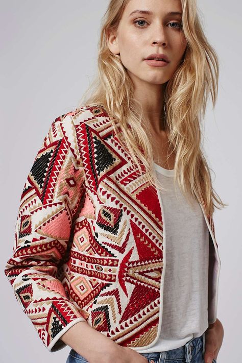 Jacquard Jacket Women, Boho Jackets For Women, Embroidered Jackets For Women, Colorful Vest, Jacquard Jacket, Boho Jacket, Trendy Fashion Tops, Dress Indian Style, Floral Jacket