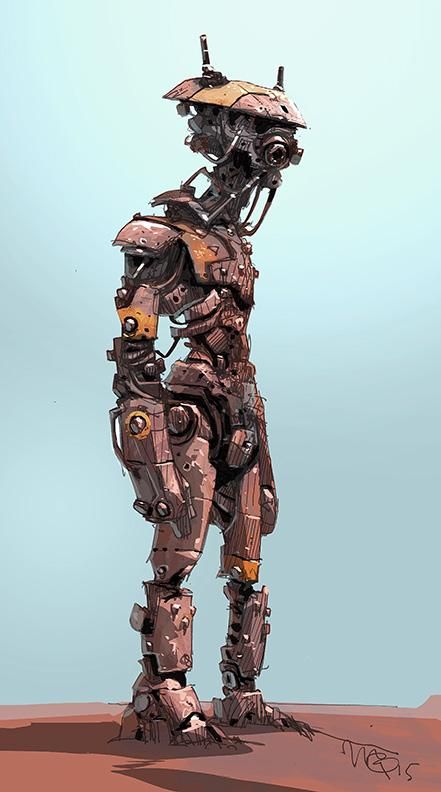 Possible NPC character, fits in well with theme of scrapyard world Rusty Robot Concept Art, Rusty Robot Art, Rusty Robot, Ian Mcque, Star Wars Droids, Cool Robots, Arte Robot, Star Wars Rpg, Arte Cyberpunk