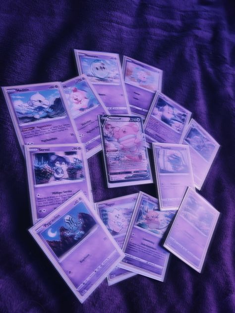 #pokemon #cards #collection #pikachu #purple #astethic #pokemoncards #pastel Pokemon Violet Aesthetic, Purple Astethic, Pokemon Cards Collection, Arrow Aesthetic, Purple Pokemon, Violet Aesthetic, Purple Aesthetic, Pokemon Cards, Shades Of Purple