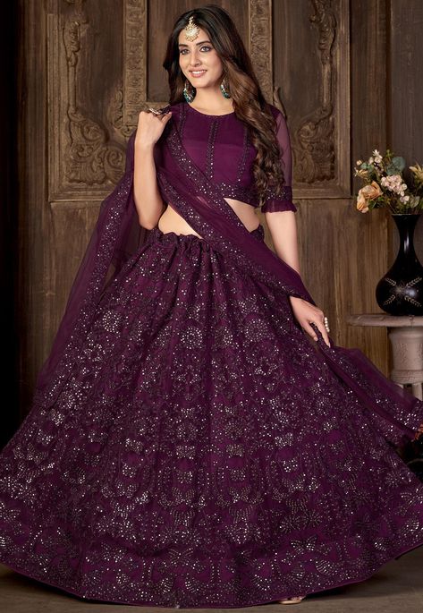 Purple Lehenga, Sangeet Outfit, Net Blouse, Net Blouses, Indian Bridal Lehenga, Net Lehenga, Lehenga Choli Online, Party Wear Lehenga, Embroidered Wedding