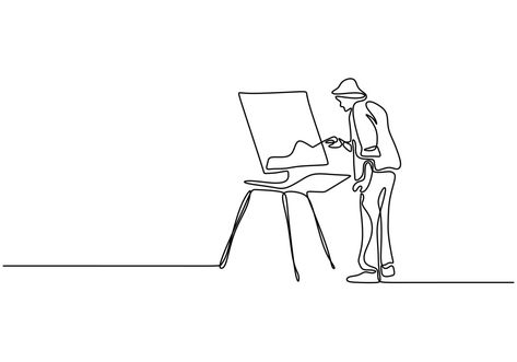 Artist Line Art, Line Drawing Artists, Painter Tattoo, Artist Icon, Painter Drawing, Drawings Of People, A Man Standing, One Line Tattoo, Minimal Drawings