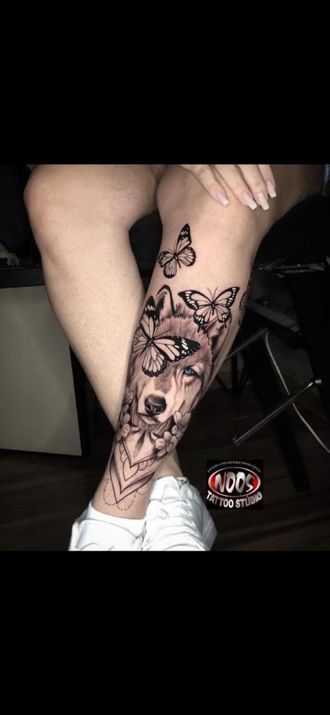 Wolf Tattoos For Women, Girl Thigh Tattoos, Shin Tattoo, Small Girly Tattoos, Wolf Tattoo Sleeve, Mommy Tattoos, Hip Tattoos Women, Red Ink Tattoos, Delicate Tattoo