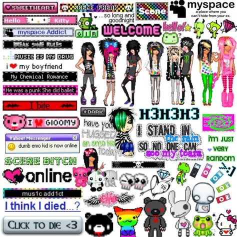 Difference Between Emo And Scene, Scenecore Usernames, Scene Names Ideas, Scene 2000s Art, Scene Blinkies, Oldweb Aesthetic, Scene Vs Scenecore, Spacehey Blinkies, Scene Aesthetic 2000s