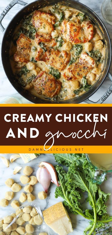 CREAMY CHICKEN AND GNOCCHI, chicken recipes for dinner, family dinner ideas for tonight Creamy Chicken And Gnocchi, Sun Dried Tomato Chicken, Chicken And Gnocchi, Gnocchi Recipes Homemade, How To Cook Gnocchi, Tomato Chicken, Chicken Gnocchi, Homemade Gnocchi, Potato Gnocchi