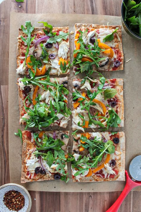 High Protein Lavash Bread Pizza (in under 10 minutes!) - The Balanced Nutritionist Lavish Flatbread Recipe, Lavosh Recipe Ideas, Lavish Bread Pizza, Lavash Flatbread Pizza, High Protein Flatbread, Lavish Bread Recipes, Lavash Bread Pizza, Lavash Bread Ideas, Protein Flatbread