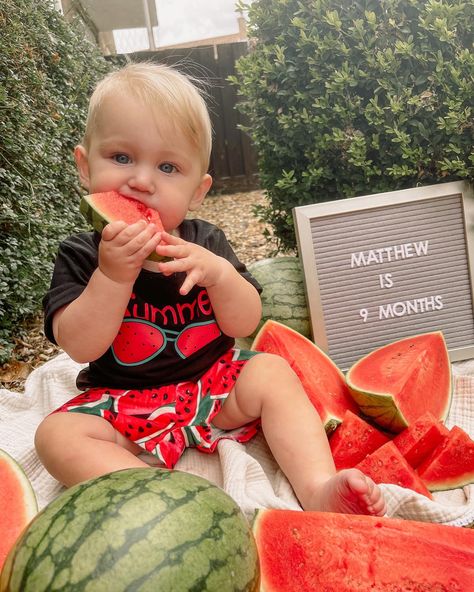 Watermelon Photoshoot, Watermelon Photo, Diy Photoshoot, Watermelon Baby, Monthly Pictures, Fruits Photos, Fresh Watermelon, 9th Month, Photo Idea