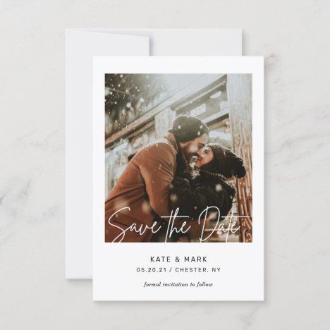 Modern Polaroid Frame Wedding Photo Save the Date Polaroid Save The Date, Modern Hand Lettering, Framed Wedding Photos, Date Photo, Polaroid Frame, Modern Minimalist Wedding, Baby Invitations, Minimalist Wedding Invitations, Photo Wedding Invitations