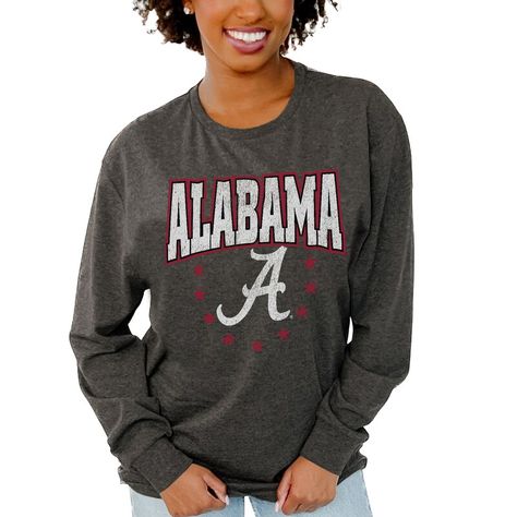 The Women's Gameday Couture Charcoal Alabama Crimson Tide Everyday Long Sleeve T-Shirt is the perfect way to show unwavering support for the Alabama Crimson Tide. Made from a soft and comfortable cotton-polyester blend, this long sleeve tee features screen print graphics that proudly display the Crimson Tide logo. Whether cheering from the stands or showing team spirit, this t-shirt is a must-have for any Alabama Crimson Tide fan. Crimson Tide Fans, Gameday Couture, South Carolina Gamecocks, North Carolina Tar Heels, Ohio State Buckeyes, Georgia Bulldogs, Crimson Tide, Boyfriend Fit, Long Sleeve Tee