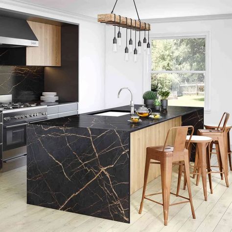 Best Quartz Countertop Brands for Kitchens - BergenMarble® Quartz Kitchen Countertops, Casa Country, How To Install Countertops, Kitchen Inspiration Design, Counter Tops, Black Kitchens, Quartz Countertops, 인테리어 디자인, Interior Design Kitchen