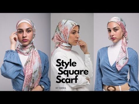 How To Style Square Scarf Hijab, Scarf For Hijab, How To Wear Square Scarf Hijab, Square Scarf Hijab Styles, Square Hijab Tutorial Turkish, Hijab With Square Scarf, Scarf Outfit Hijab, Square Scarf Tutorial, Hijabi Office Wear Simple