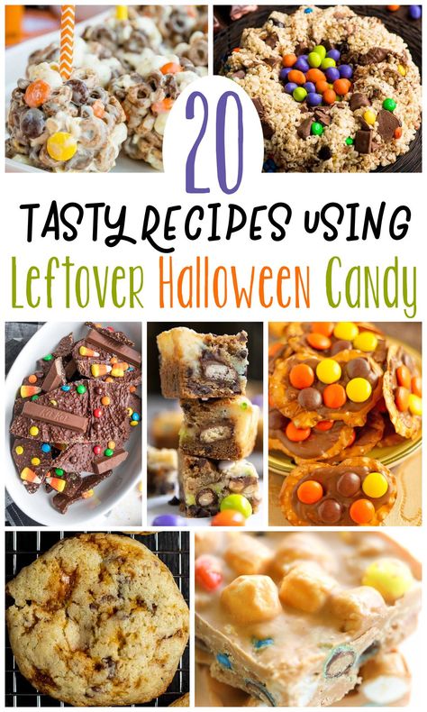 Here are 20 Recipes for Leftover Halloween Candy to try out this year. There are cookies, cakes, brownies and more! Leftover Halloween Candy Recipes, Candy Pizza, Candy Cookies Recipes, Halloween Candy Recipes, Butterfinger Cookies, Snickers Salad, Chocolate Chip Cookie Cheesecake, Candy Bar Recipe, Candy Bar Cookies