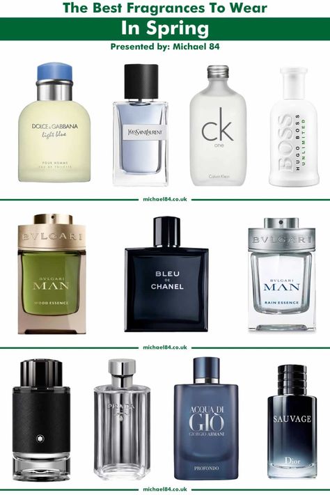 The 16 Best Spring Fragrances For Men That Smell Great In 2024 | Michael 84 Summer Cologne For Men, Seasonal Perfume, Fragrances Perfume Men, Perfume Men, Fragrance Lab, Best Perfume For Men, Spring Fragrances, Dapper Outfit, Fragrances For Men