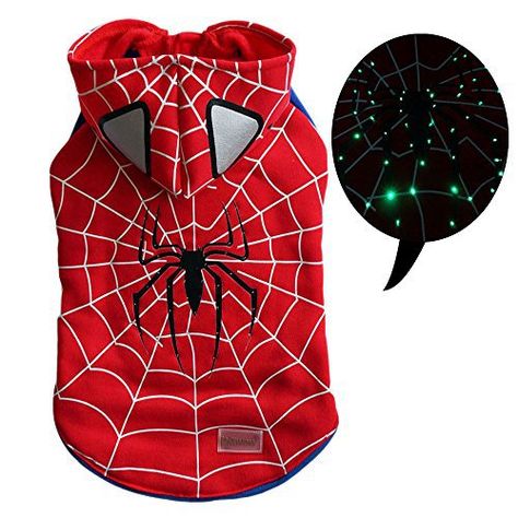 Pawow LED Light up Spiderman Pet Costume Puppy Dog Hoodie Coat Clothes, Large - http://www.thepuppy.org/pawow-led-light-up-spiderman-pet-costume-puppy-dog-hoodie-coat-clothes-large/ Hoodie Jumpsuit, Love French, Two Fingers, Christmas Puppy, Puppy Clothes, Dog Costume, Hoodie Coat, Pet Costumes, Dog Hoodie