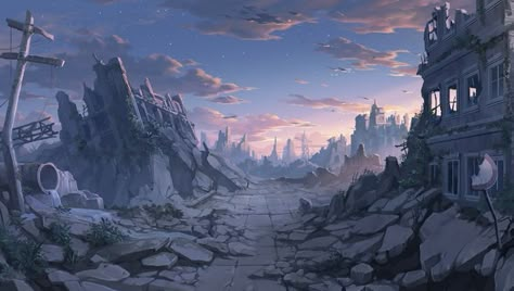 Peaceful Backgrounds, Just Do It Wallpapers, Ruined City, Gacha Background, Background Anime, Gacha Backgrounds, Episode Backgrounds, Scene Background, Anime City