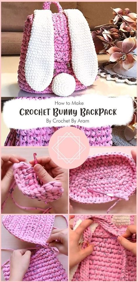 Bag Free Crochet Pattern, Crochet Backpack Pattern, Bunny Backpack, Quick Crochet Projects, Crochet Shoulder Bags, Crochet Stitches Guide, Baby Crochet Patterns Free, Bunny Bags, Crochet Backpack