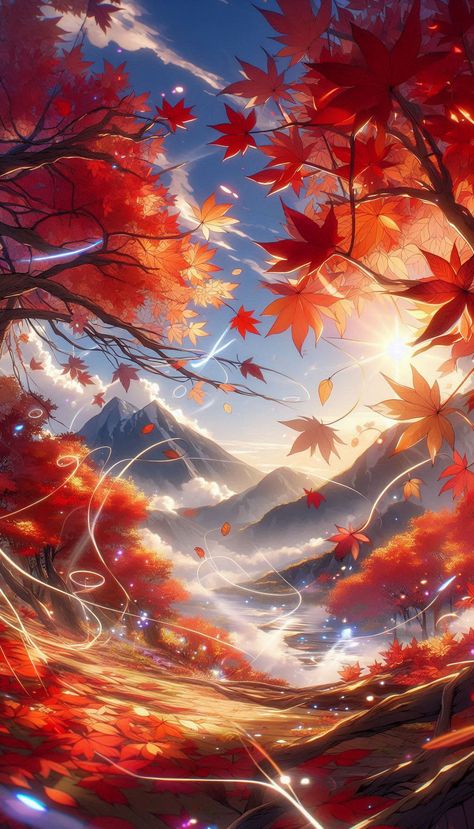 Autumn in full swing, vibrant hues of maple leaves, and enchanting forest scenery. #AnimeNature #FallScenery #4KWallpaper #AutumnLeaves #NatureEscape #AnimeInspired Forest Scenery, Autumn Scenery, Anime Inspired, Ipad Wallpaper, Maple Leaf, Cool Drawings, Autumn Leaves, Anime Wallpaper, Landscape Photography