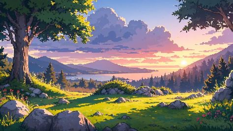 Anime Background Aesthetic Landscape, Aesthetic Nature Wallpaper Landscape, Picture For Pc Background, Ghibli Desktop Background, Studio Ghibli Landscape Backgrounds, Aesthetic Wallpaper Landscape Desktop, Anime Backgrounds Wallpapers Landscape, Aesthetic Studio Ghibli Wallpaper Desktop, Laptop Wallpaper Nature