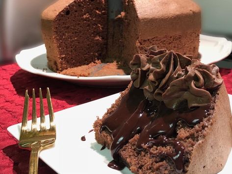 Gluten Free Dairy Free Chocolate Chiffon Cake Chocolate Chiffon Cake Recipe, Ganache Recipes, Gf Cake, Chiffon Cake Recipe, Gf Treats, Chocolate Chiffon Cake, Gaps Recipes, Ganache Recipe, Holiday Dessert Recipes