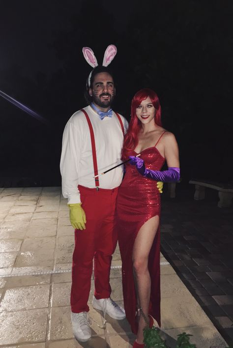 Roger Rabbit Halloween Costume, Jessica Rabbit Roger Rabbit Costumes, Jessica Rabbit Costume Couple, Roger Rabbit And Jessica Costume Couple, Jessica Rabbit Couple Costume, Jessica And Roger Rabbit Costume, Roger Rabbit And Jessica Costume, Jessica Rabbit Disfraz, Jessica Rabbit And Roger Rabbit