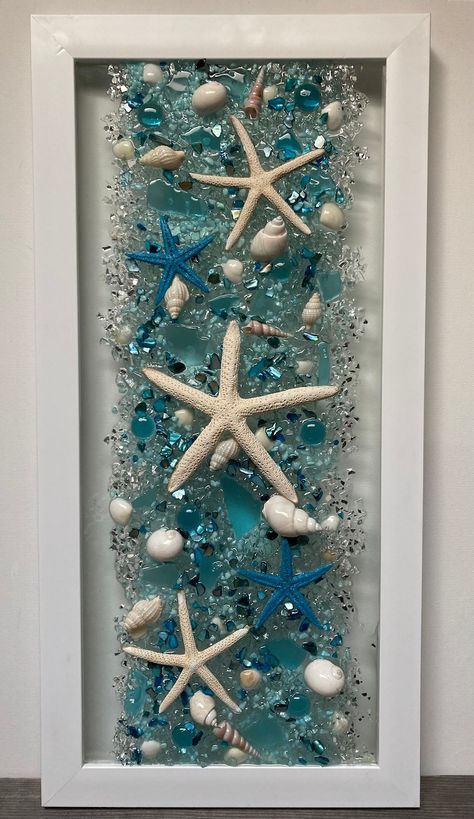 Starfish Beach Coastal Wall Decor, Transom Window, Seashell Window, Starfish Art, Ocean Glass Art, Beach Wall Hanging, Sea Glass Art, - Etsy Greece Peaceful Colors, Sea Glass Window Art, Sea Glass Window, Broken Glass Crafts, Beach Wall Hanging, Starfish Art, Beach Themed Crafts, Sea Glass Mosaic, Diy Beach Decor