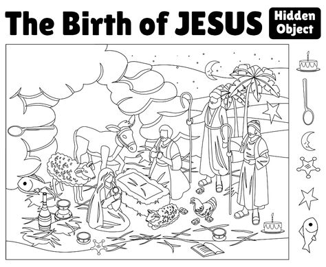 Printable Bible Hidden Object Puzzles Bible Hidden Pictures Printables Free, I Spy Bible Printables For Kids Free, Nativity Puzzle, Bible Activity Sheets, Hidden Pictures Printables, Hidden Object Puzzles, Bible Coloring Sheets, Biblical Stories, Hidden Object Game