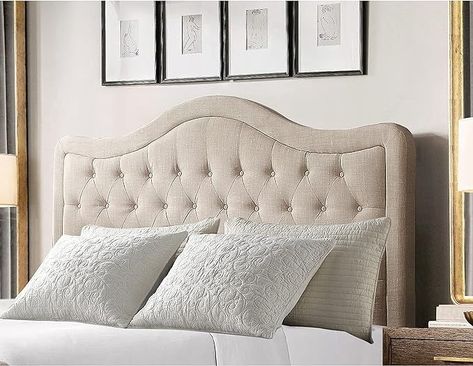 Amazon.com - Rosevera Niana Adjustable Headboard with Fine Linen Upholstery and Button Tufting for Bedroom, Queen, Sand Beautiful Headboards, White Pillow Cases, Tufted Upholstered Headboard, Queen Headboard, Tufted Headboard, Linen Upholstery, Upholstered Bed, Fine Linen, White Pillows