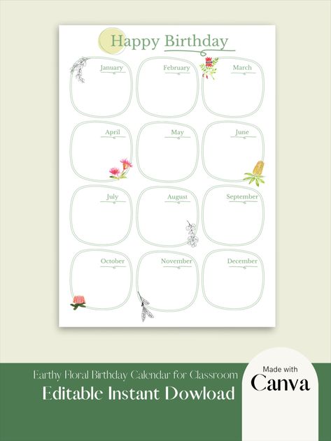 Birthday Chart Classroom, Birthday Chart, Classroom Birthday, Church Nursery, Teacher Birthday, Native Australians, Australian Flora, Birthday Calendar, Floral Birthday