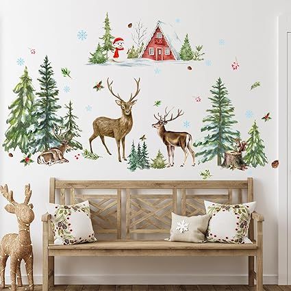 Amazon.com: Aurbhosa Merry Christmas Wall Decal Pine Tree Deer Wall Sticker Peel and Stick Woodland Forest Wall Decals Winter Snowman Snowflake Wallpaper for Playroom Nursery Xmas Decor : Tools & Home Improvement Wallpaper For Playroom, Christmas Wall Decals, Jungle Room Decor, Forest Wall Decals, Snowflake Wallpaper, Christmas Wall Stickers, Winter Wonderland Decorations, Christmas Chair Covers, Snowman Snowflake