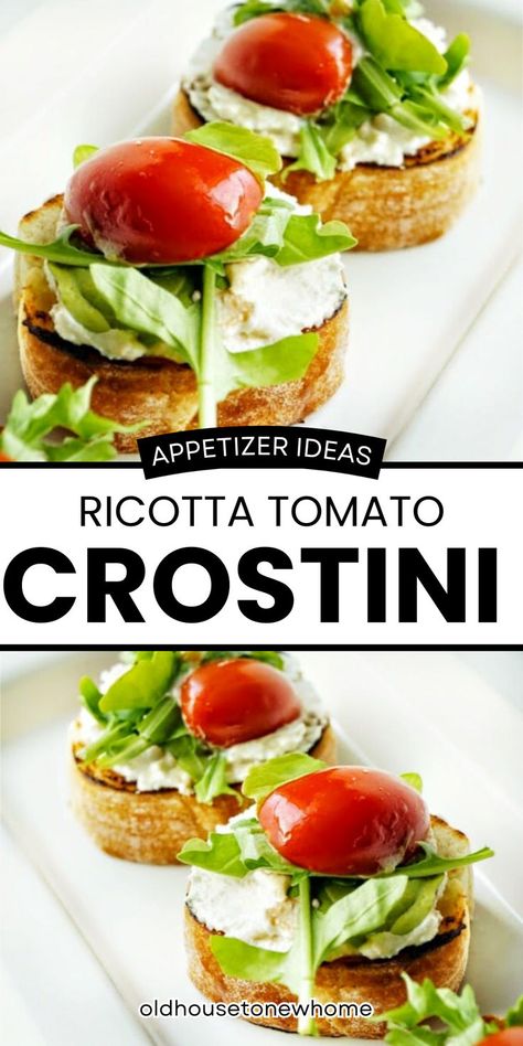 Ricotta Crostini Appetizers, Crostini Appetizers Easy, Herbed Ricotta, Tomato Appetizers, Ricotta Crostini, Crostini Appetizers, Marinated Tomatoes, Holiday Appetizers Easy, Crostini Recipes