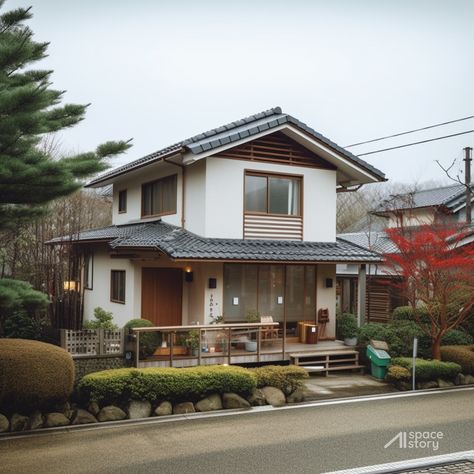 Credit to: Facebook Page "AI Space Story" Japanese Residential Architecture, Traditional Japanese House Exterior, Japanese Home Exterior, Japanese Traditional House, Japanese House Exterior, The Japanese House, Japanese Homes, Traditional Japanese Home, Japanese Home Design