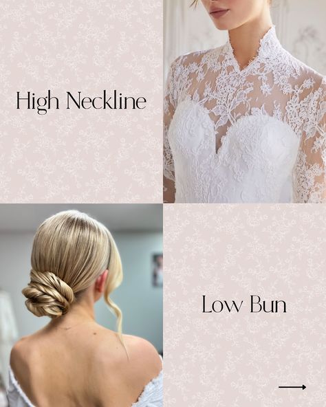 Perfect Hairstyles for Every Wedding Dress Neckline ✨ Complete your wedding look with the perfect hairstyle to complement your gown! Here’s some inspiration: 🤍 High Neckline: A sleek updo or a low bun creates a clean and elegant look that balances the high neckline. 🤍 Sweetheart Neckline: A romantic half-up/half-down style with soft curls adds a touch of whimsy and complements the sweetheart shape. 🤍 Off-the-Shoulder Neckline: Show off those delicate shoulders with a romantic updo or cas... Wedding Dress Neckline, Romantic Updo, Sleek Updo, Perfect Hairstyle, Low Bun, Soft Curls, Wedding Look, Half Up Half Down, Half Up