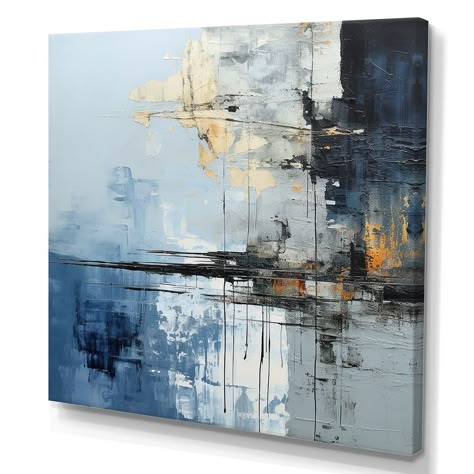 Designart "Grey And Blue Abstract Lake Painting" River Wall Art Canvas - Bed Bath & Beyond - 39976619 Giclee Print Abstract, Painting River, Abstract Paintings On Canvas, Landscape Oil Paintings, Abstract Wall Painting, Grey Abstract Art, Acrylic Art Projects, Oil Abstract, Lake Painting