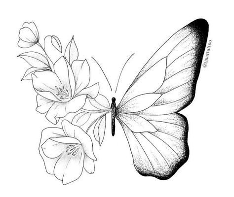 Tattoos To Honor Mom, Realistic Butterfly Tattoo, Butterfly With Flowers, Wings Sketch, Butterfly With Flowers Tattoo, Small Phoenix Tattoos, Arm Sleeve Tattoos For Women, Black Skull Tattoo, Butterfly Face