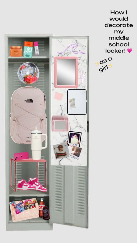 How I would decorate MY MIDDLE SCHOOL LOCKER!! 🩷 || TAGS: #preppy #vibes #locker #middleschool #girly #vibes #inspo #lockerinspo #pink #taylorswift #bubble #drunkelephant #prep #girl #school Locker Ideas For Girls 6th Grade, Girls Locker Ideas, Locker Inspiration, School Locker Decorations, Middle School Lockers, Small Lockers, Middle School Essentials, Prep Girl, Locker Ideas