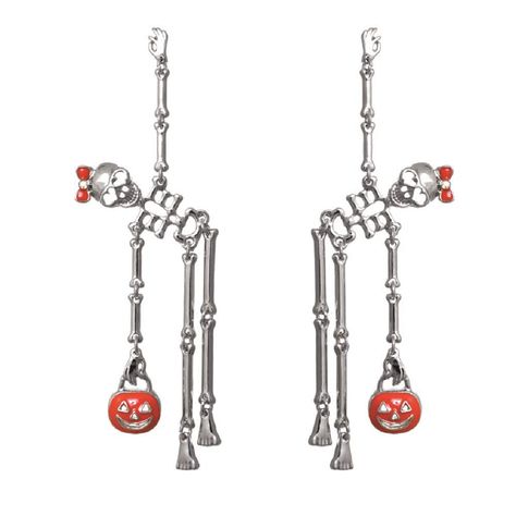 PRICES MAY VARY. Make a spooktacular statement this Halloween season with our adorable skeleton earrings! Festive dancing skeletons wearing little bows and holding a jack o lantern will turn heads for sure! Hypoallergenic surgical steel post drop earrings measure 4.25 inch length and 1.25 inch width. Metal dangle earrings with colorful enamel accents on the bows and pumpkins. Get in the Halloween spirit with these fun earrings! These whimsical earrings are so comfortable and can be worn all day Halloween Costume Jewelry, Skeletons Halloween, Multi Strand Pearl Necklace, Skeleton Earrings, Dancing Skeletons, Easter Jewelry, Western Necklaces, Casual Earrings, Western Earrings