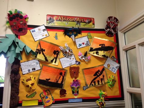 Africa display. Limericks masks and landscapes yr2 Africa Display Classroom, Nature School, Learning Journey, History For Kids, Board Decoration, English Learning, Classroom Displays, Kids Ideas, Learn English