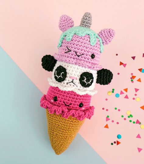 Free Crochet Ice Cream Cones Patterns, Crochet Ice Cream Cone Pattern Free, Crochet Ice Cream Cone, Ice Cream Crochet, Crochet Ice Cream, Easy Beginner Crochet Patterns, Mini Ice Cream, Keychain Ideas, Crochet Pouch