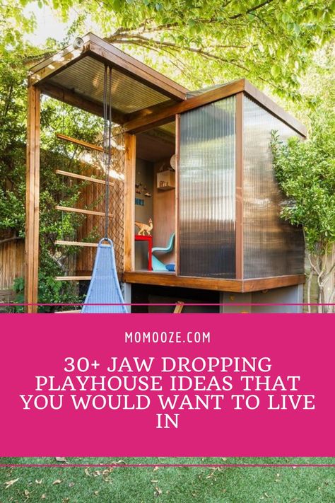 The boys had treehouses to play in. Why can’t girls who don’t play with dolls get the same, right? Well, you’re about to be convinced to build your kids their very own playhouses.Check out these inspirations and get your carpenter ready. #playhouse #treehouse #garden #kidsgames Fun Playhouse Ideas, Kids Play Fort Outdoor, Playhouse To Greenhouse, Garden Playhouse Ideas, How To Build A Play House For Kids, Garden Dens For Kids, Shipping Container Playhouse, Diy Playhouse For Kids, Kid Forts Outside