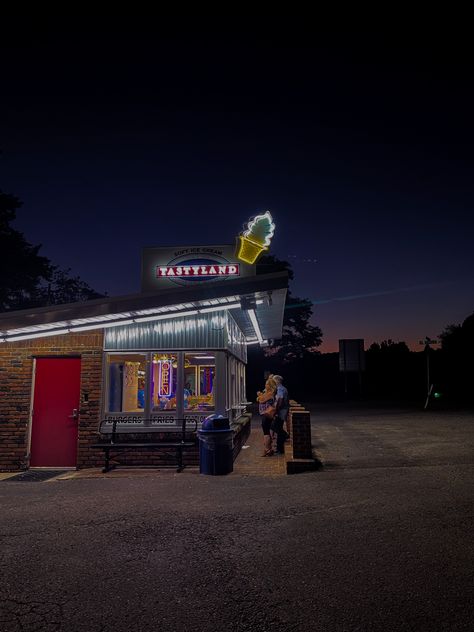 Ritas Italian Ice Aesthetic, Small Town Aesthetic Dark, Ice Cream Shop Aesthetic, 90s Vampire, Aesthetic Driving, Ritas Italian Ice, Ice Aesthetic, 1980s Aesthetic, Vintage Road Trip