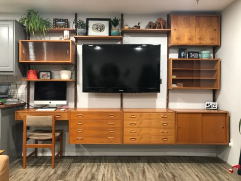 Mid Century Wall Unit, Athens Apartment, Modern Wall Units, Tv Area, Living Room Wall Units, Mcm House, Condo Furniture, Entertainment Wall, Guest Room Office