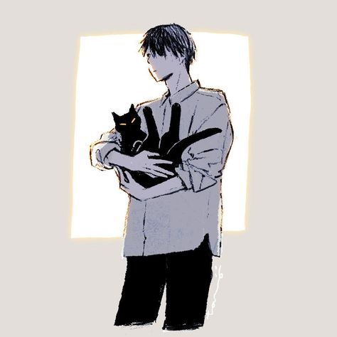 Holding Cat Drawing, Yoko Tanji, Pet Drawing, Art Boy, Pets Drawing, Anime Couple, Concept Art Drawing, Cats Illustration, Manga Characters