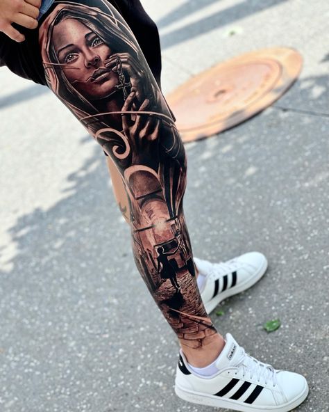 Leg Sleeve Ideas, Leg Tattoo Sleeve, Tattoos Woman, Christian Sleeve Tattoo, Full Leg Tattoos, Tattoo Templates, Skeleton Hand Tattoo, Back Of Shoulder Tattoo, Incredible Tattoos