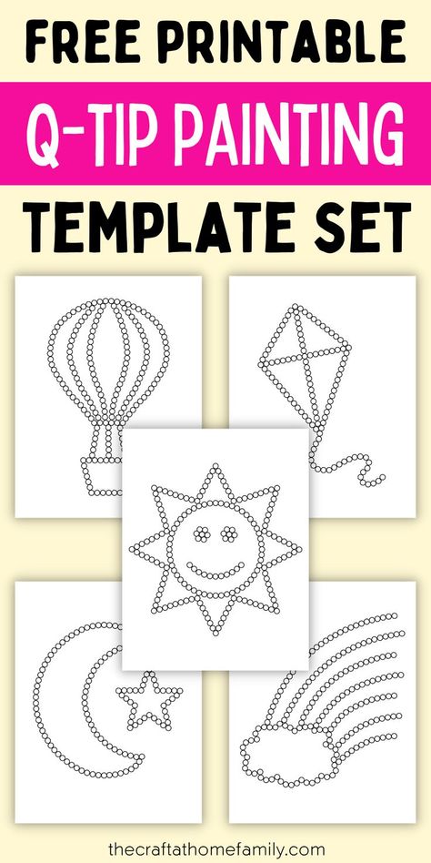 Does your child love painting? These printable Q-tip colouring templates are perfect for toddlers, preschoolers and kindergarteners who need to practice their fine motor skills—and they are also totally free to download! Instantly download and print out these free Q-tip dot painting printables to help your child have fun and practice their precision. Perfect for homeschooling, preschool or classrooms. Q-tip painting is such a fun activity for kids who like art and want to practice motor skills. Preschool Art Printable, Dot Painting Qtip, Preschool Qtip Painting, The Dot Kindergarten Art Project, Free Art Printables Kids, Kindergarten Painting Activities, Q Tip Fine Motor Activities, Free Qtip Painting Printables, Free Print Outs For Preschoolers